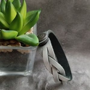 Disney Gray Engravable Leather Weave Bracelet